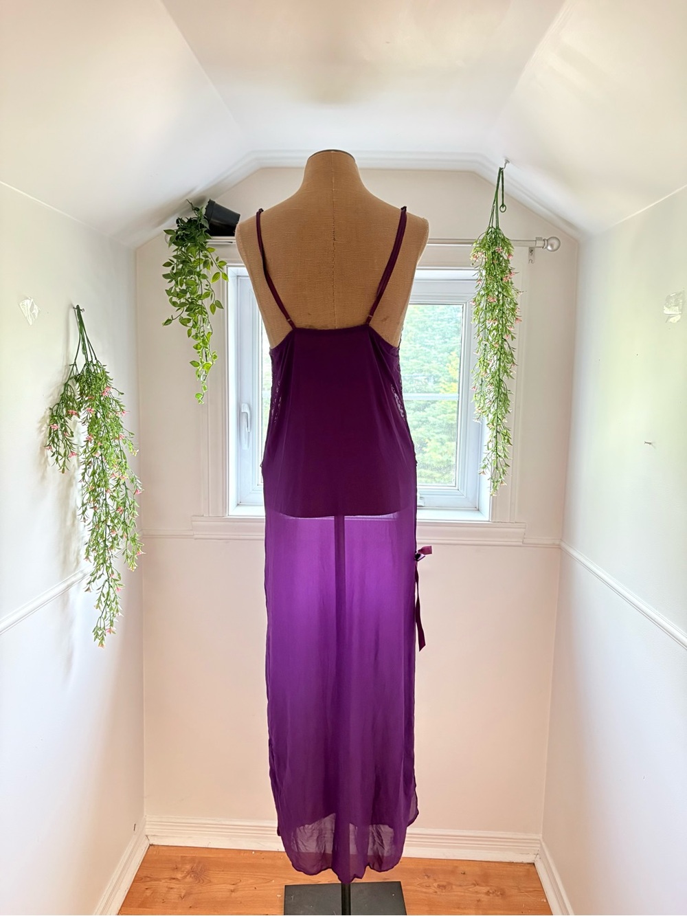 Purple Lace Sheer Maxi Slip Dress with Rose Accent - Picture 5 of 6
